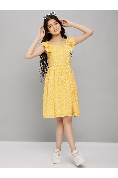 Stylo Bug By Styli Square Neck Frill Sleeves Knee Length Dress