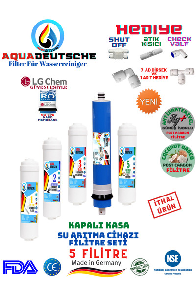 AQUA DEUTSCHE Kapalı Kasa Su Arıtma Cihazı 5 Li Filitre Seti Mineral Ve Alkal...