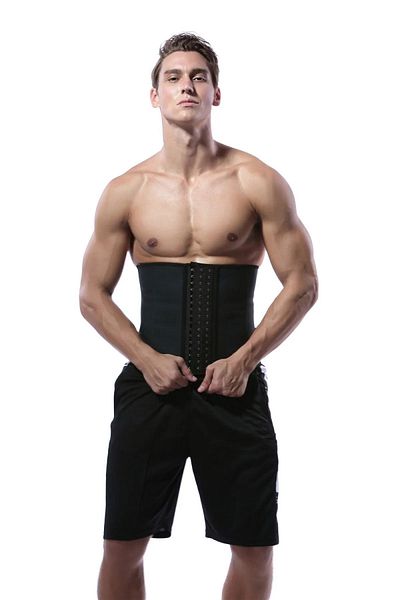 Sweet Sauna Men's Black Latex Strapless Waist Back Corset