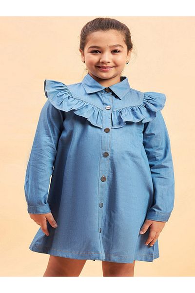 Stylo Bug By Styli Solid Collared Shirt Dress with Ruffled Detailing