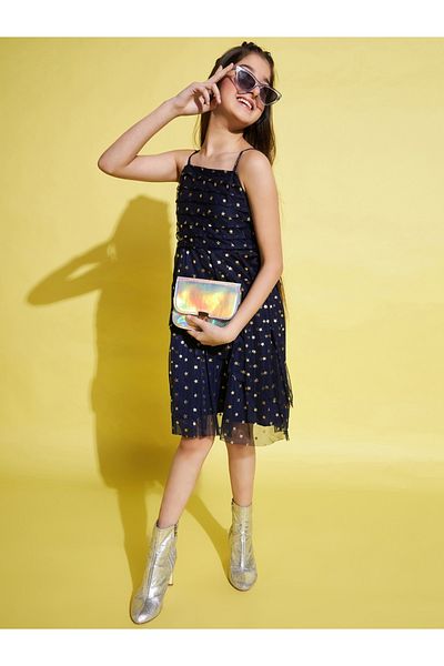 Stylo Bug By Styli Star Foil Print Strappy Dress with Square Neck