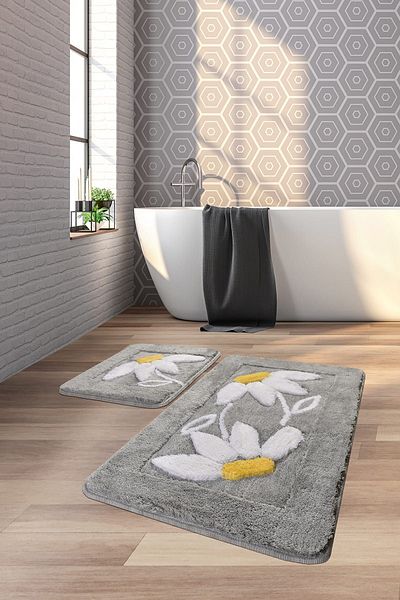 Chilai Home Σετ ακρυλικό πατάκι μπάνιου Daisy Grey 2 τεμαχίων