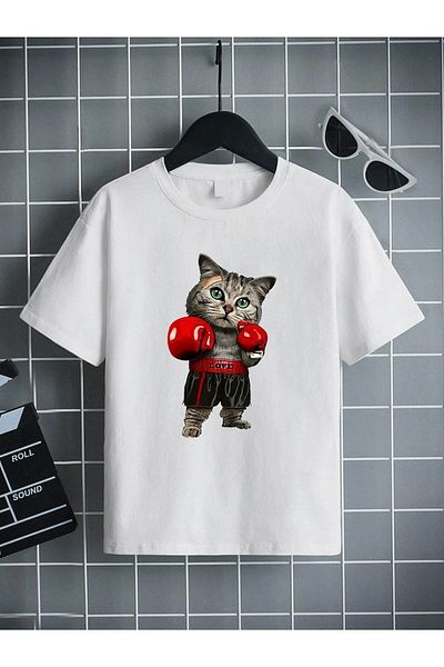 VASK Unisex Άνετο Παιδικό μπλουζάκι από βαμβακερό εμπριμέ λευκό