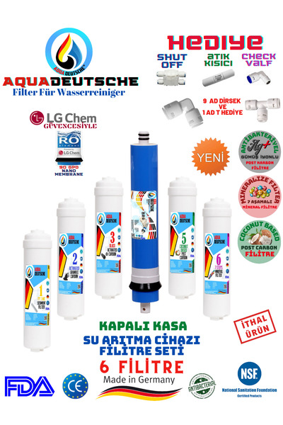 AQUA DEUTSCHE Kapalı Kasa Su Arıtma Cihazı 6 Lı Inlıne Filitre Seti Mineral V...