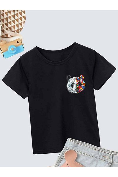 VASK Unisex Άνετο βαμβακερό εμπριμέ μαύρο παιδικό μπλουζάκι