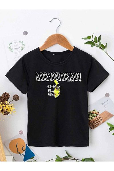 VASK Unisex Comfortable Cotton Printed Black Children's T-shirt