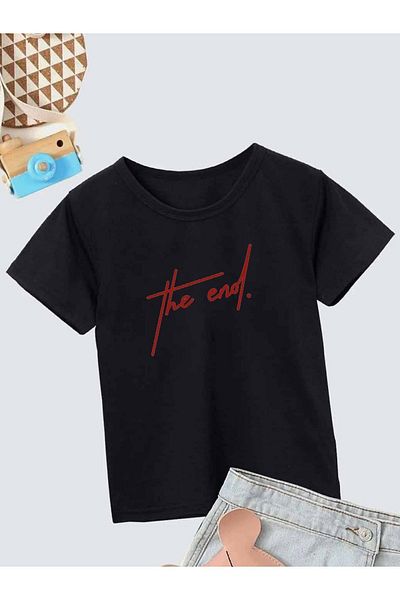 VASK Unisex Άνετο βαμβακερό εμπριμέ μαύρο παιδικό μπλουζάκι