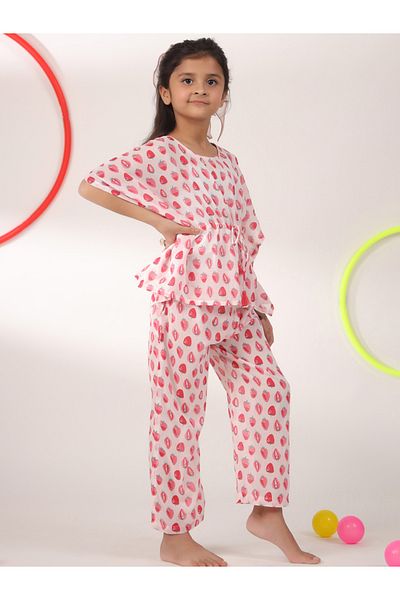 Sanskrutihomes By Styli Strawberry Print Drawstring Top & Pyjama Set