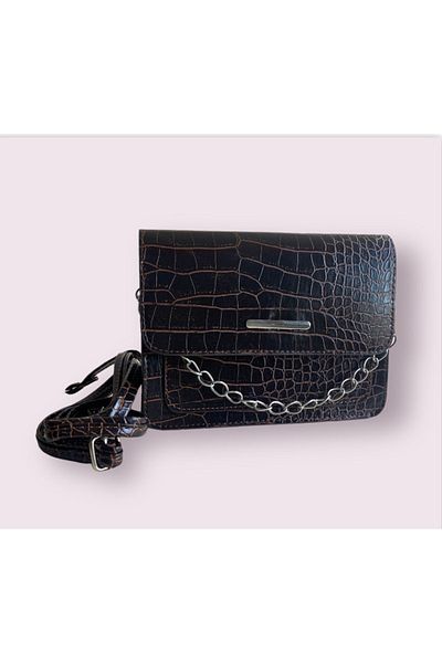 MECYA Geantă de damă Bitter Brown cu model de crocodil clutch baguette cu lanț