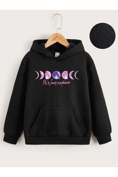 VASK UNISEX COTTON FABRIC OVERSIZE 'FULL MOON' PRINTED HOODED KIDS SWEATSHIRT