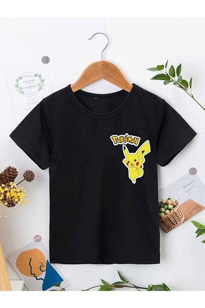 VASK Unisex Comfortable Cotton Printed Black Children's T-shirt