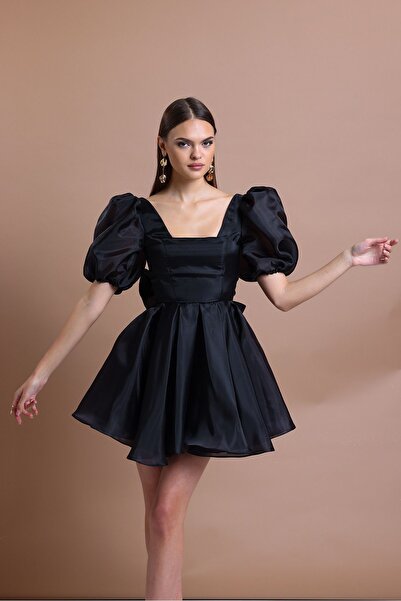 Tangül&Ali'S Moda Evi Organze Siyah Puff Elbise
