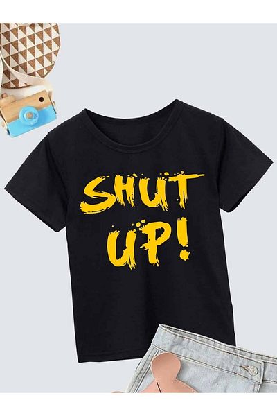 VASK Unisex Άνετο βαμβακερό εμπριμέ μαύρο παιδικό μπλουζάκι