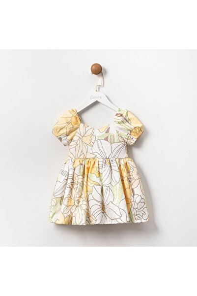 Cumino فستان بناتي - نمط زهور أصفر وتفاصيل فيونكة
