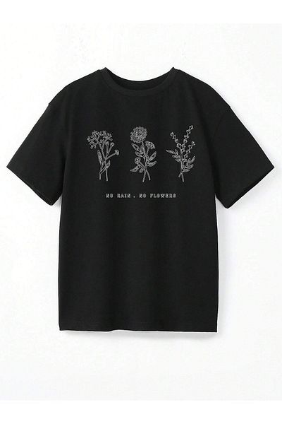 VASK Unisex FLOWERS Μπλουζάκι με στάμπα Oversize
