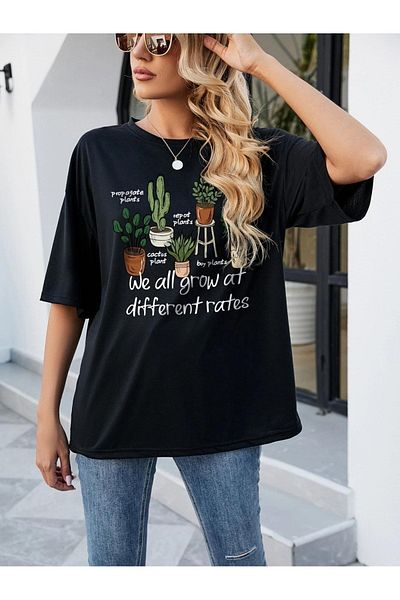 VASK Unisex CACTUS Printed Oversize T-Shirt