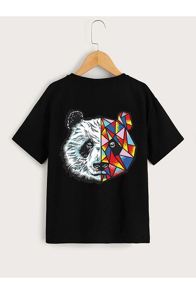 VASK Unisex Άνετο βαμβακερό εμπριμέ μαύρο παιδικό μπλουζάκι