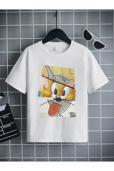 VASK Unisex Άνετο Παιδικό μπλουζάκι από βαμβακερό εμπριμέ λευκό