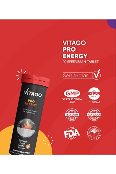 Vitago Energy L-karnitin, Taurin, Kafein Içeren 10 Efervesan Tablet