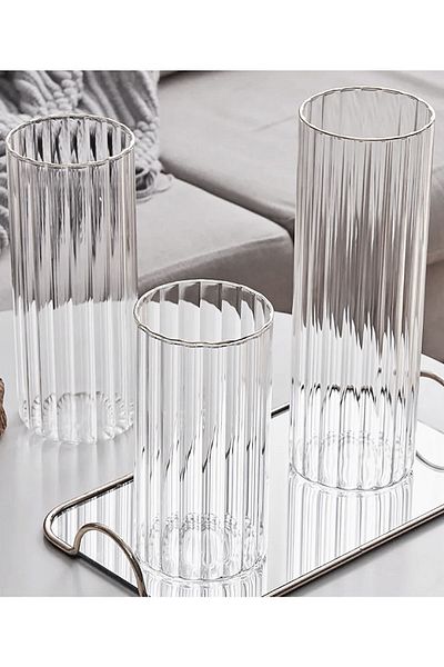 Paşabahçe 10 cm Width and 15 cm Height Borosilicate Vase with Optical Line - 1 Piece