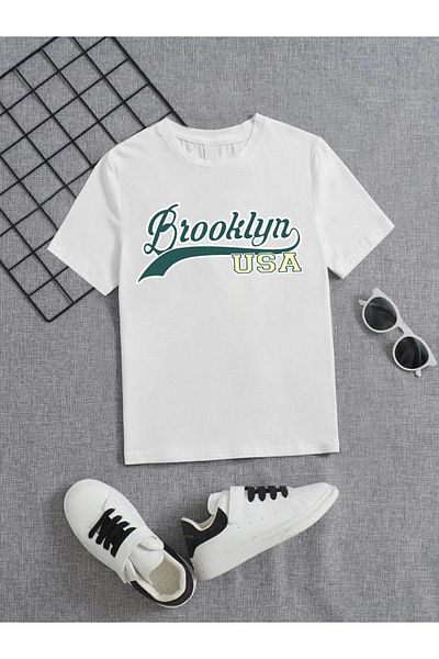 VASK Tricou alb pentru copii, unisex, confortabil, din bumbac, imprimat