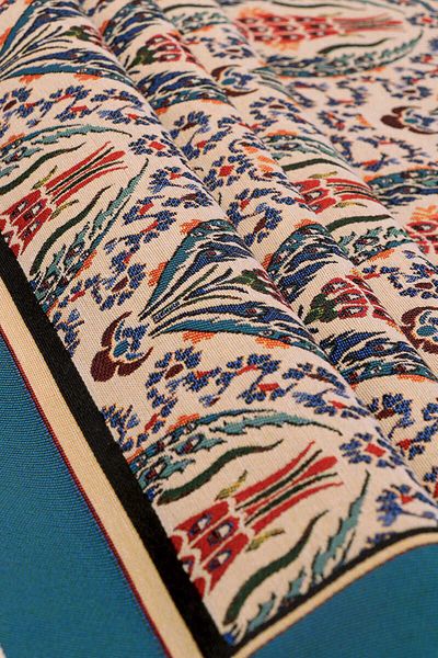 Bursa İpek Blue Tulip Flower Patterned Petrol Tapestry Prayer Rug