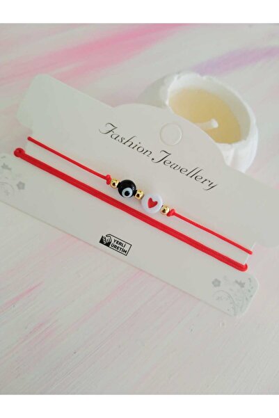 nasclaycollection Red Bracelet with Heart and Evil Eye Beads - Valentine's Da...