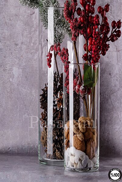 Paşabahçe Delizli El İmalati 2'li 10 cm 30+40 Cm - El İşciliği Silindir Vazo Cam KALIN TABANDIR En Büyük Boy