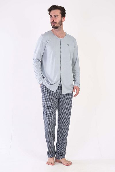 VİENETTA Men's Long Sleeve Cotton Pajamas Set - Buttoned, 305034