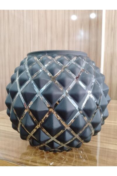 Candle Vase Petek Desenli EL İşçiliği Cam Vazo Büyük Boy p101