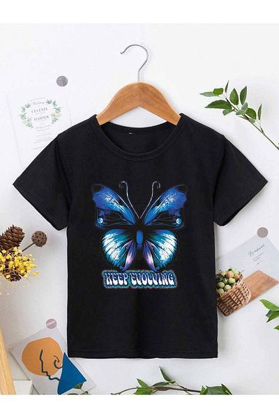 VASK Unisex Comfortable Cotton Printed Black Children's T-shirt
