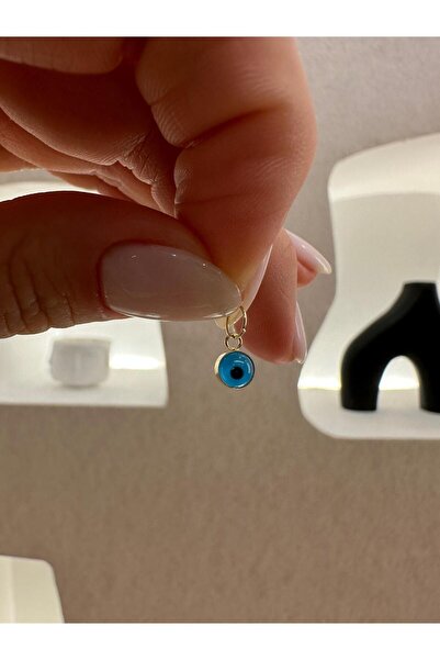 KRAFTIVA JEWELRY 14 Ayar Altın Mini Mavi Göz Boncuk Kolye Ucu