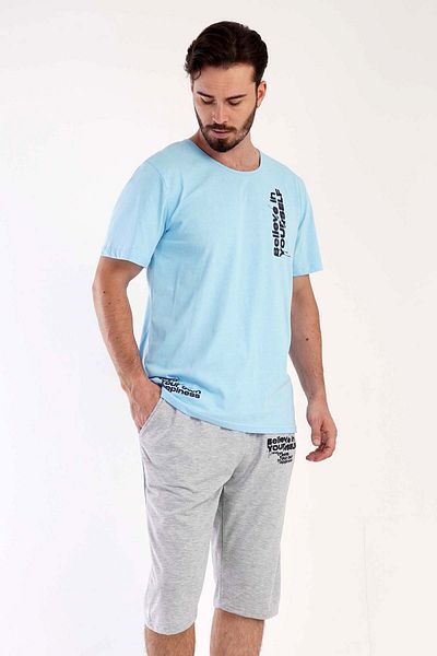 VİENETTA Men's Capri Short Sleeve Pajama Set - 306034