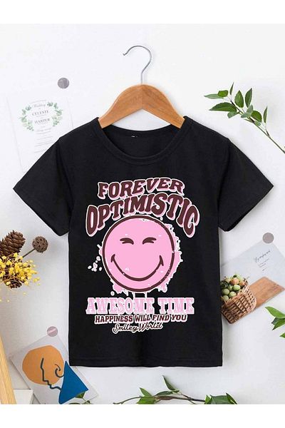 VASK Unisex Comfortable Cotton Printed Black Children's T-shirt