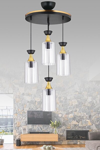 Genel Markalar Sarkıt Tepsi 4'lü Dubai Siyah Boru Mika Şeffaf Camlı Sarı Şeri...