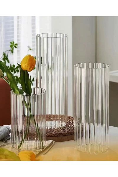 Paşabahçe 10 cm Width and 15 cm Height Borosilicate Vase with Optical Line - 1 Piece