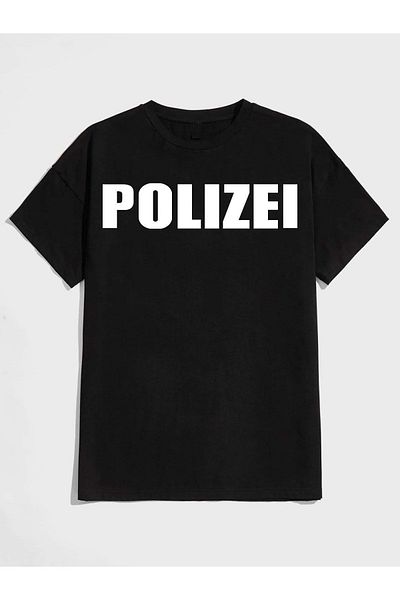 VASK Unisex POLIZEI εμπριμέ μπλουζάκι μεγάλου μεγέθους