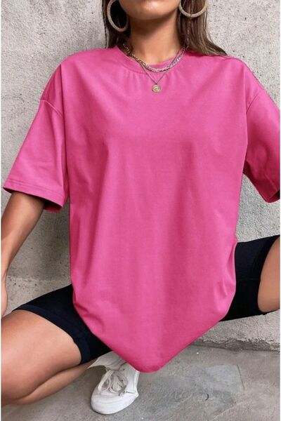 by dark Oversize Pink Plain T-Shirt - Crew Neck, κοντό μανίκι