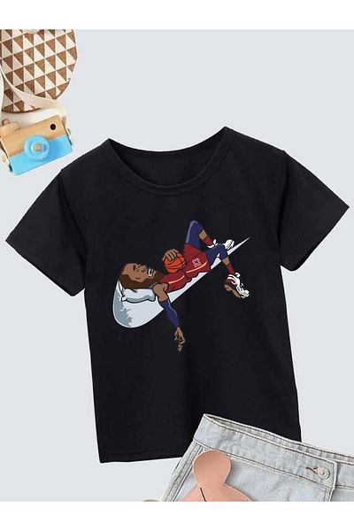 VASK Unisex Άνετο βαμβακερό εμπριμέ μαύρο παιδικό μπλουζάκι