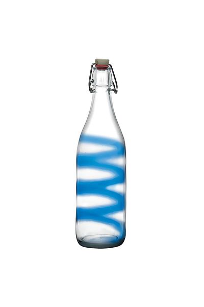 Paşabahçe 80326 Basic Glass Bottle with Lid 1 Lt Blue Patterned