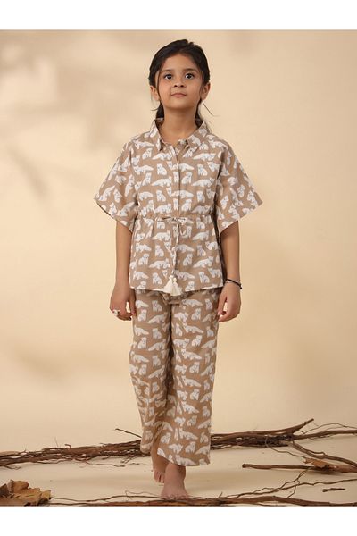 Sanskrutihomes By Styli Cute Dog Print Drawstring Shirt & Pyjama Set