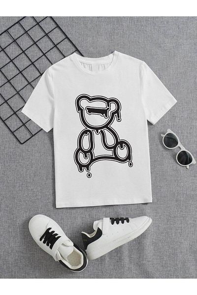 VASK Tricou pentru copii, unisex, confortabil, alb, imprimat din bumbac