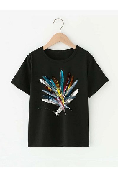 VASK Children's Oversize Unisex Feather Cotton Crew Neck T-Shirt