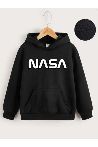VASK UNISEX COTTON FABRIC OVERSIZE 'NASA' PRINTED HOODED KIDS SWEATSHIRT
