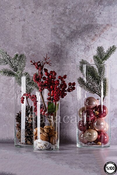 Paşabahçe Delizli El Imalati 3'lü 10 Cm 20 30 40 Cm - El Işciliği Silindir Vazo Cam Kalın Tabandır Büyük Boy