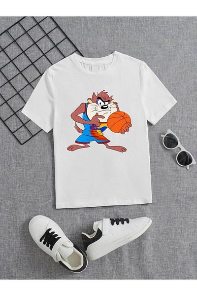 VASK Unisex Άνετο Παιδικό μπλουζάκι από βαμβακερό εμπριμέ λευκό