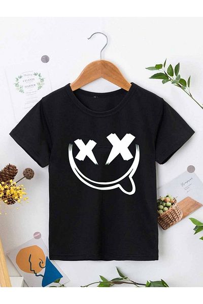 VASK Unisex Comfortable Cotton Printed Black Children's T-shirt