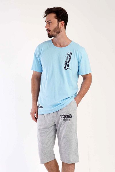 VİENETTA Men's Capri Short Sleeve Pajama Set - 306034
