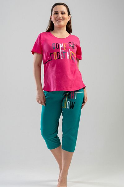 VİENETTA Σετ γυναικείες πιτζάμες με κοντό μανίκι Capri Cotton Plus Size - 111541
