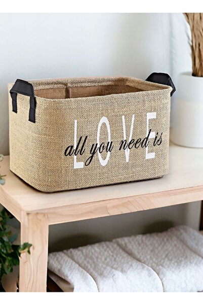 PH Prendi Home Love Baskılı Jüt Dolap Içi Çocuk Odası Oyuncak Düzenleyici Katlanır Saklama Sepeti Organizer30x22x18